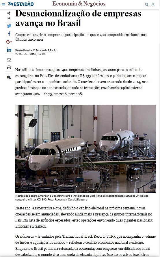 Desnacionalizao de empresas avana no Brasil